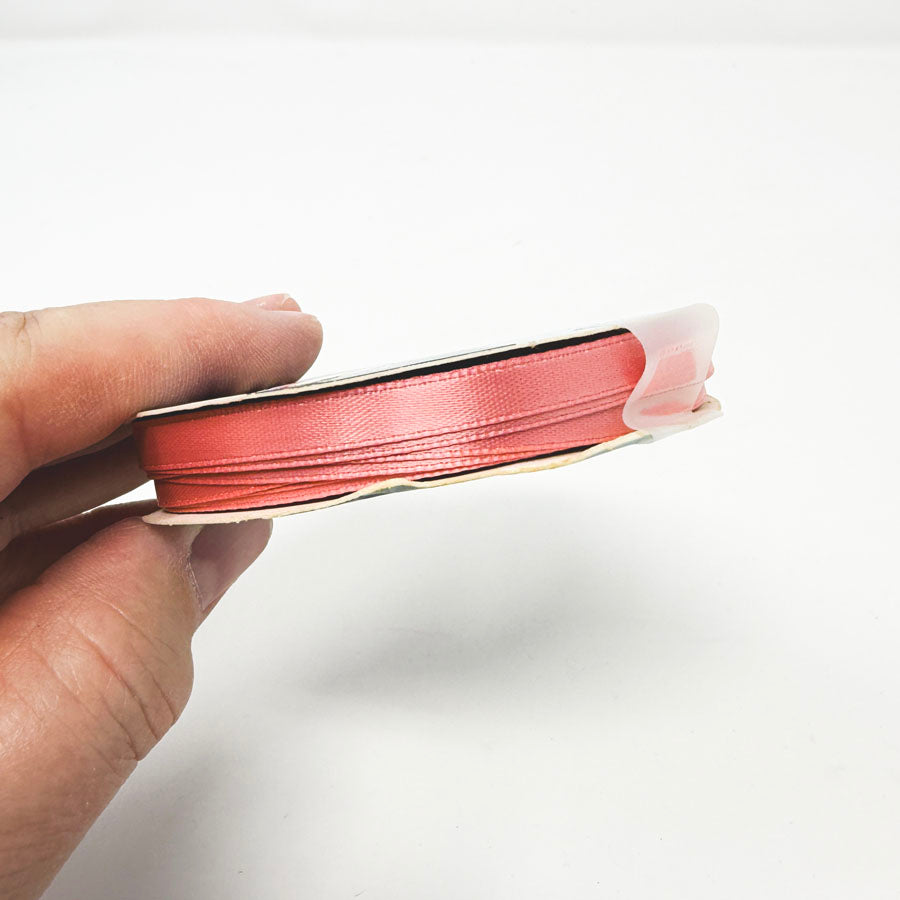 1/4" Woven Edge Satin Ribbon in Pink