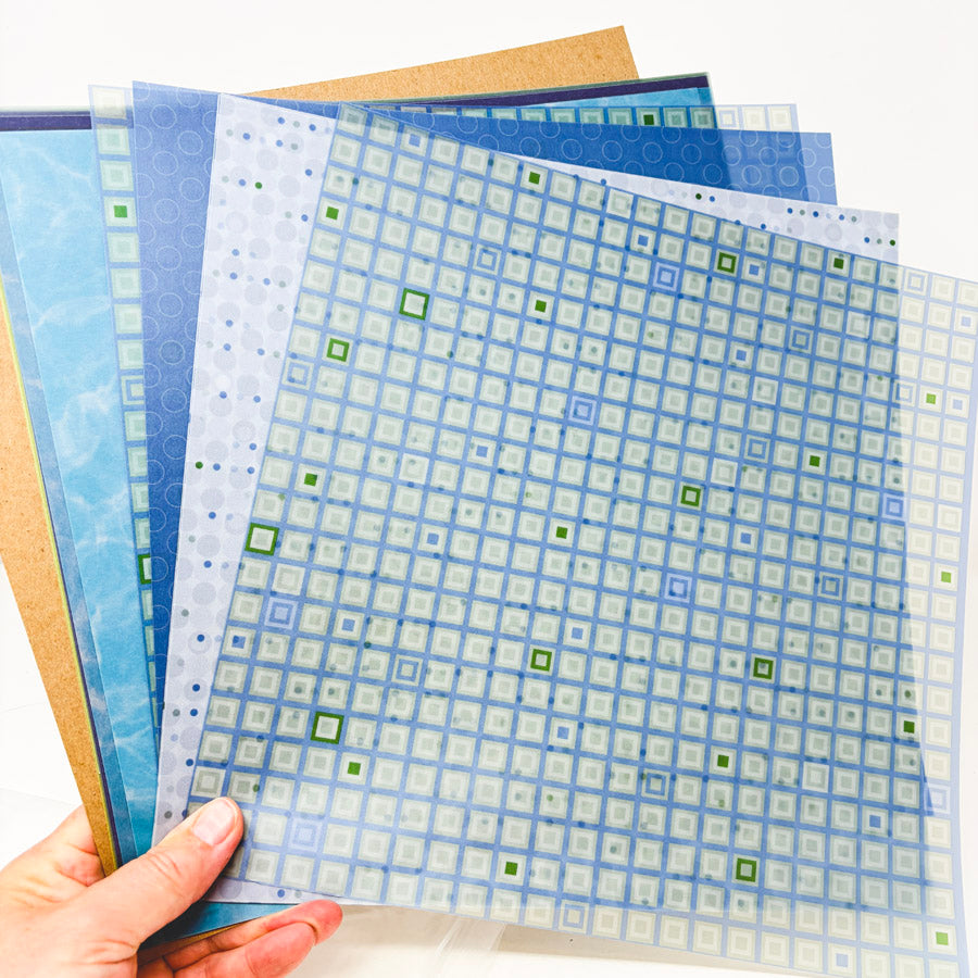 Blue/Green Asst Vellum Sheets 12"x12"