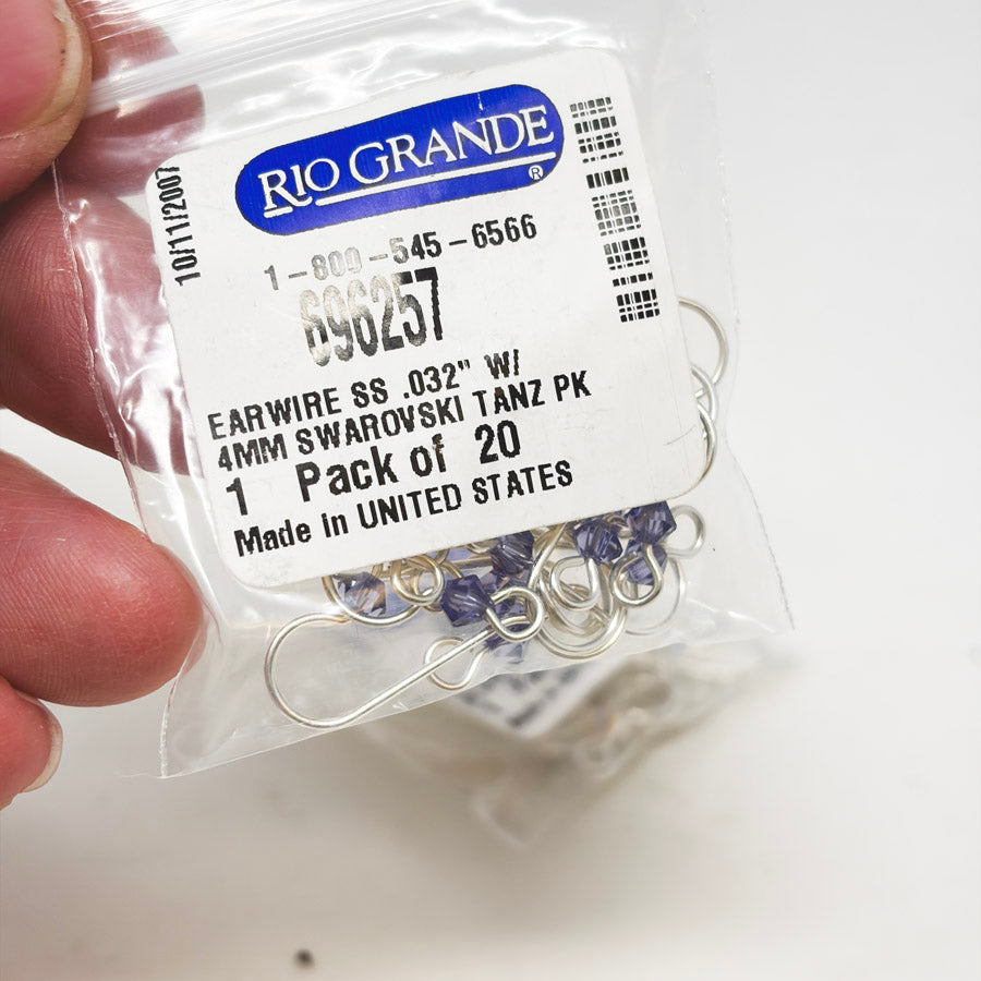 Rio Grande Sterling Silver Earwire .032" with 4 mm Swarovski Tanz Crystal