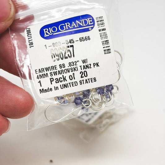 Rio Grande Sterling Silver Earwire .032" with 4 mm Swarovski Tanz Crystal