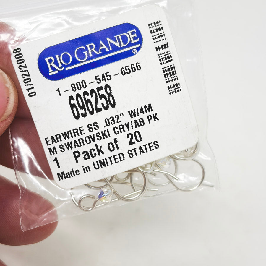 Rio Grande Sterling Silver Earwire .032" with 4 mm Swarovski Crystal