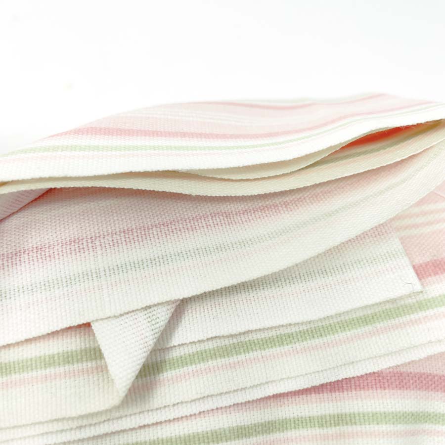 Pink Green & White Striped Upholstery Fabric - 7 yds