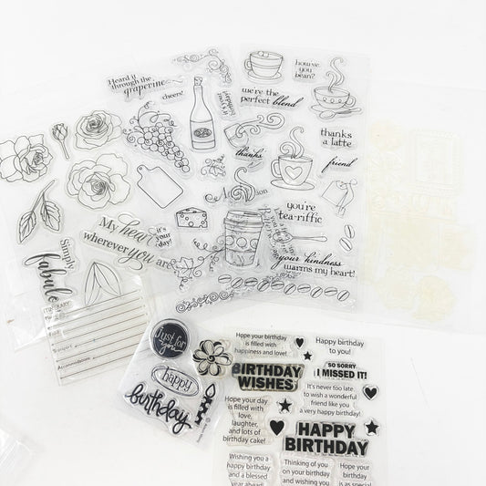 Assorted Wishes & Wine Themed Clear Stamp Sets
