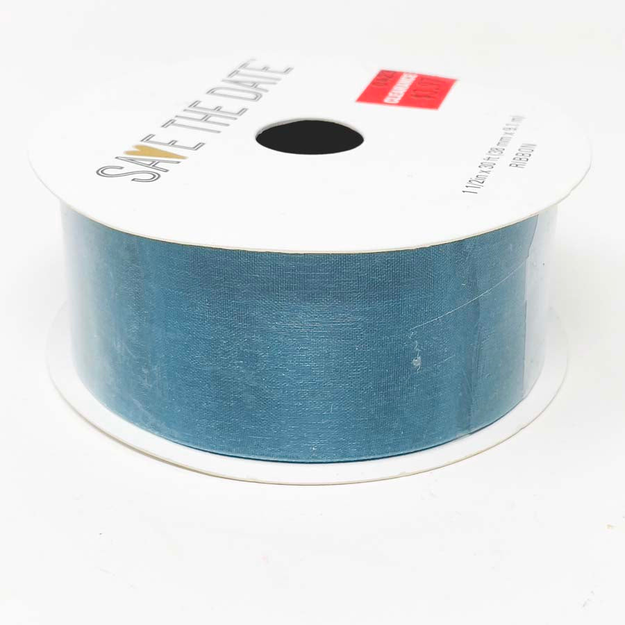 Save The Date Sheer Nylon Aqua Ribbon - 1.5"