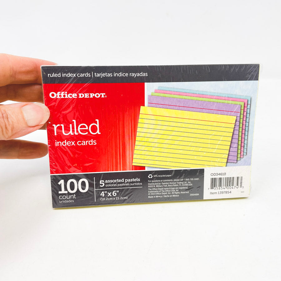 Office Depot 4x6" Ruled Index Cards in Pastels