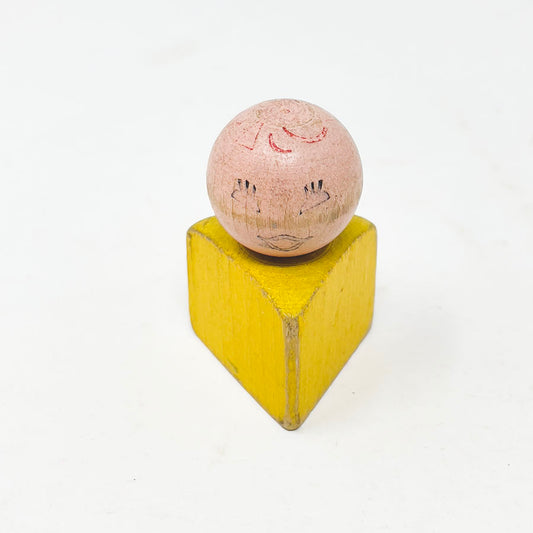 Vintage Wooden Toy Baby - Triangle Shape