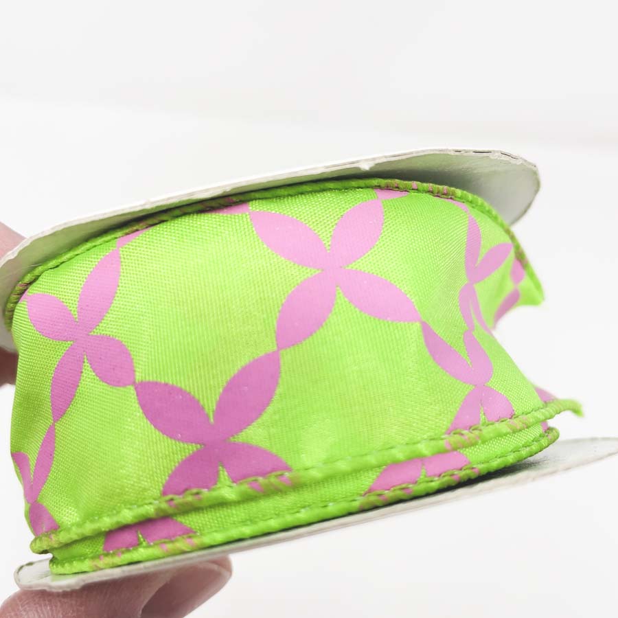 Wired Green & Pink Poly Ribbon - 1.5"