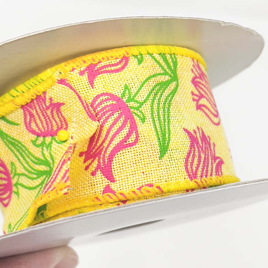 Wired Yellow Tulip Poly Ribbon - 1.5"