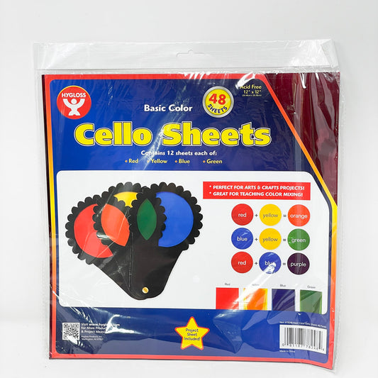 Cello Sheets - 12x12" - 4 Primary Colors - 48 Sheets
