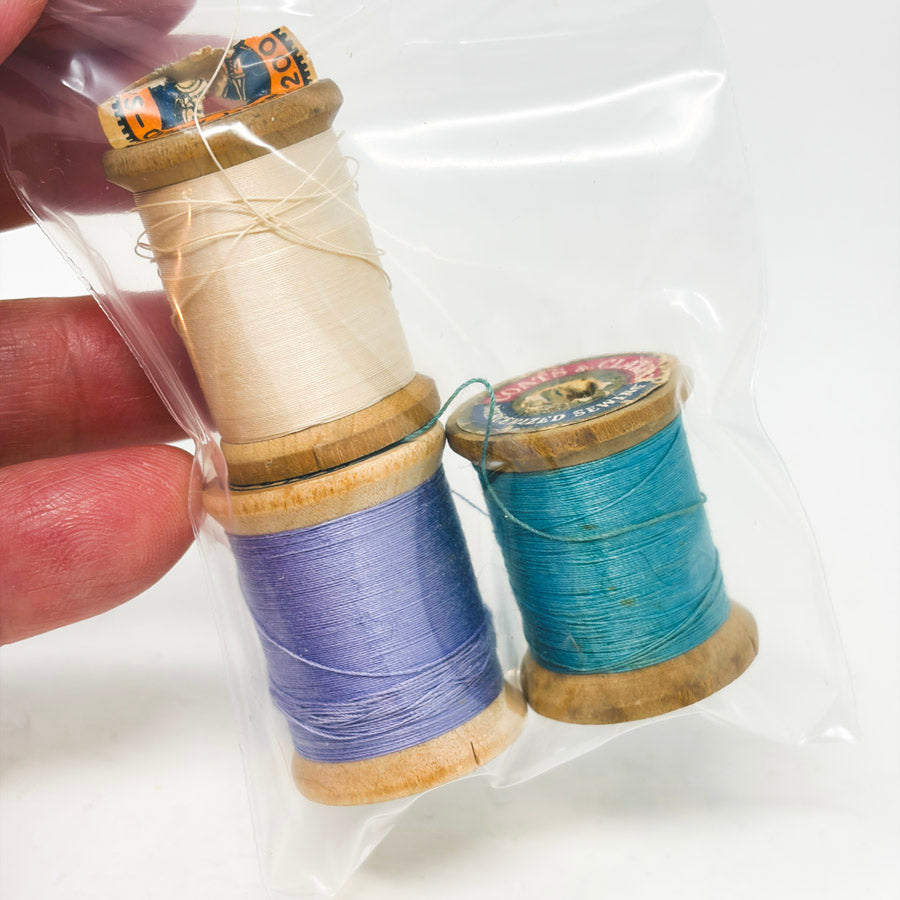 3 Vintage Small Wood Thread Spools