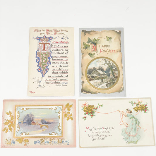 Seven Antique Edwardian New Year/Christmas Postcards
