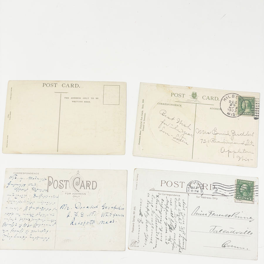 Seven Antique Edwardian New Year/Christmas Postcards