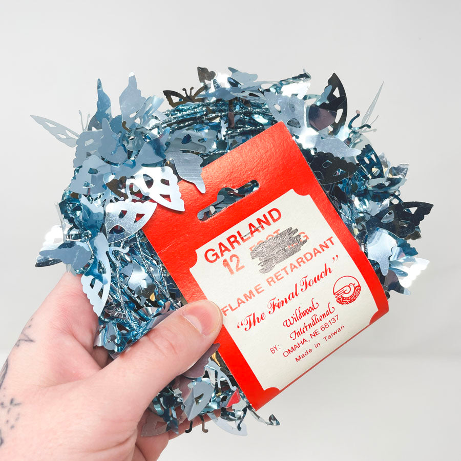 Wildwood International Metallic Blue Butterfly Garland