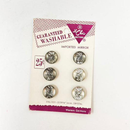 6 Crystal Mirror LeChic Carded 9/16" Buttons