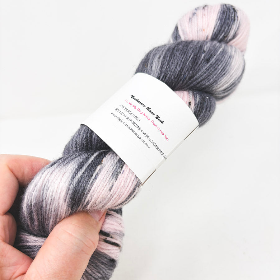 The Lemonade Shop Yarn – Cashmere Lux Sock – I Love My Dog