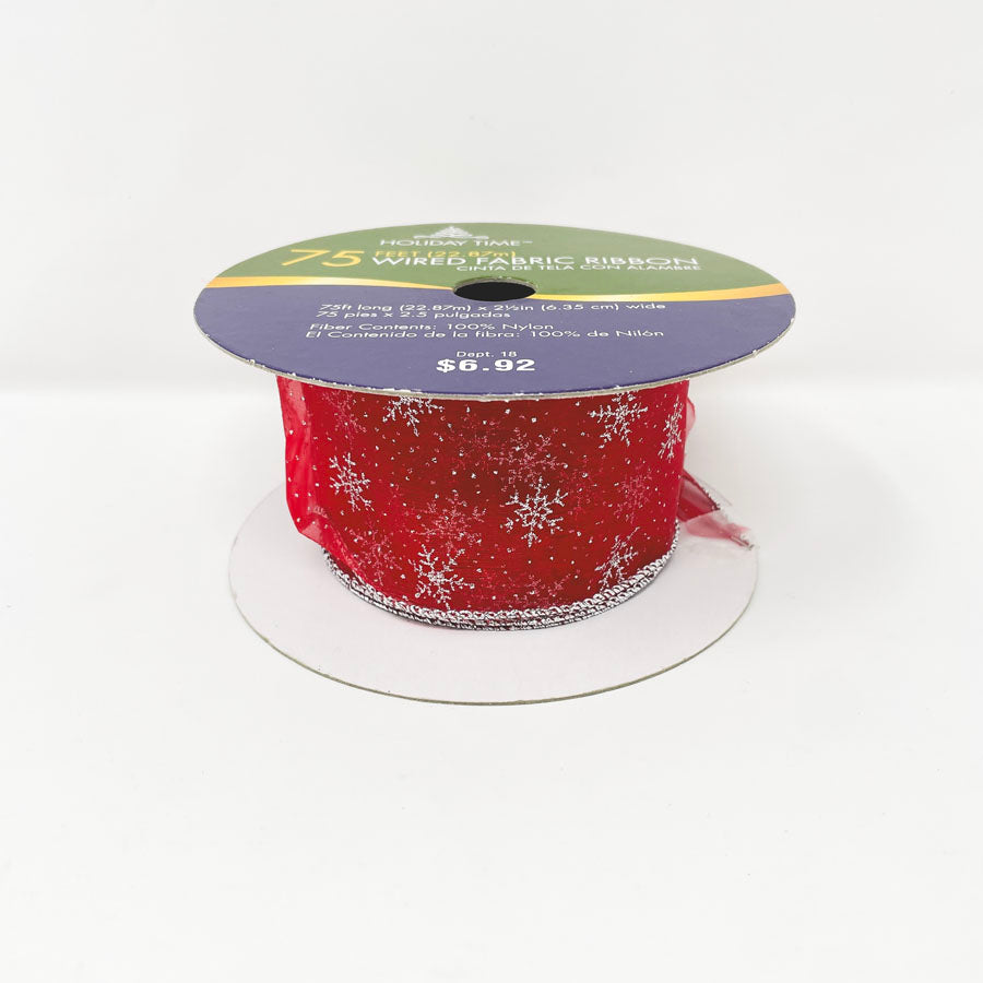 Red with Glitter Snowflakes Wire Edge Ribbon