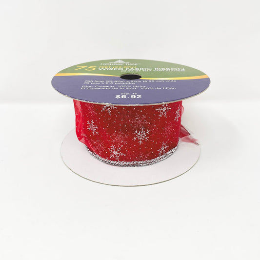 Red with Glitter Snowflakes Wire Edge Ribbon