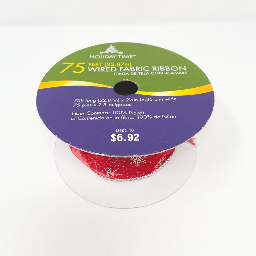 Red with Glitter Snowflakes Wire Edge Ribbon