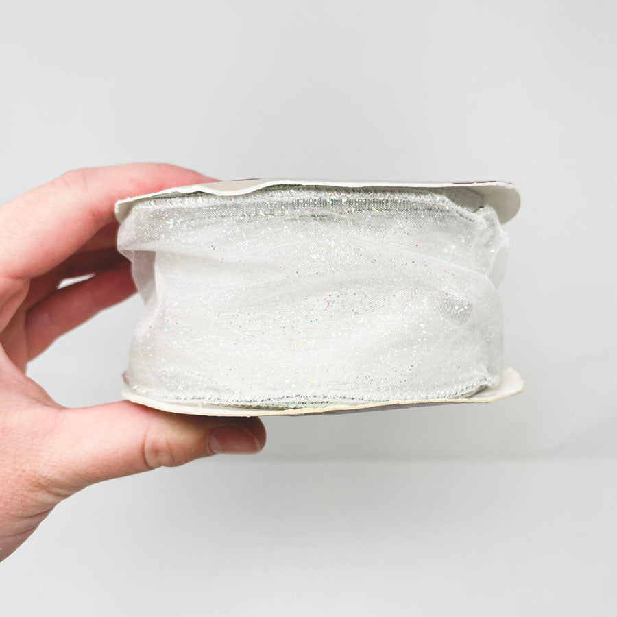 White Glitter Wire Edge Ribbon