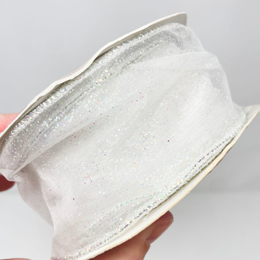 White Glitter Wire Edge Ribbon