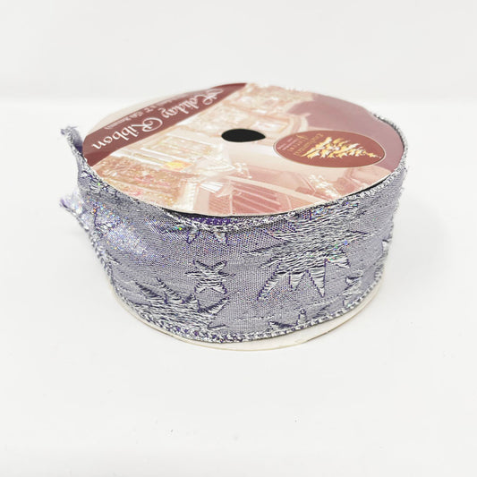 Purple Metallic Stars Wire Edge Holiday Ribbon