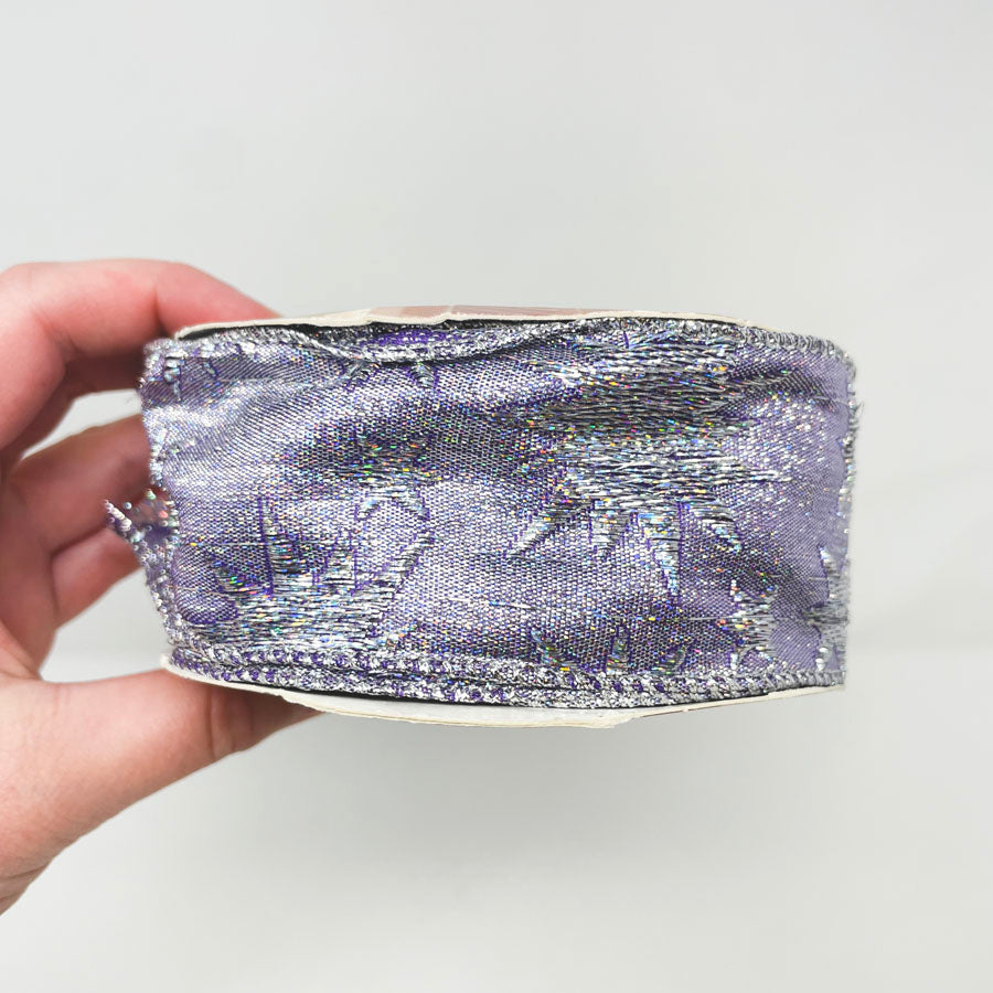 Purple Metallic Stars Wire Edge Holiday Ribbon