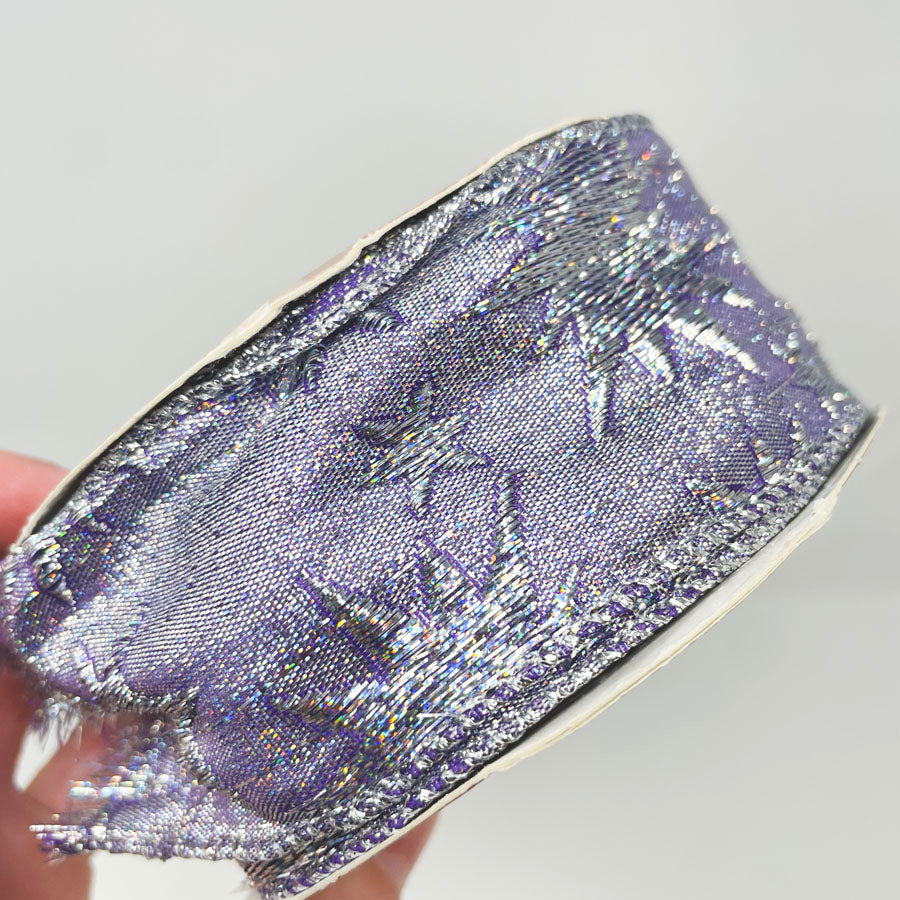 Purple Metallic Stars Wire Edge Holiday Ribbon
