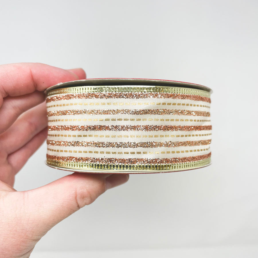 Glitter Striped Wire Edged Ribbon