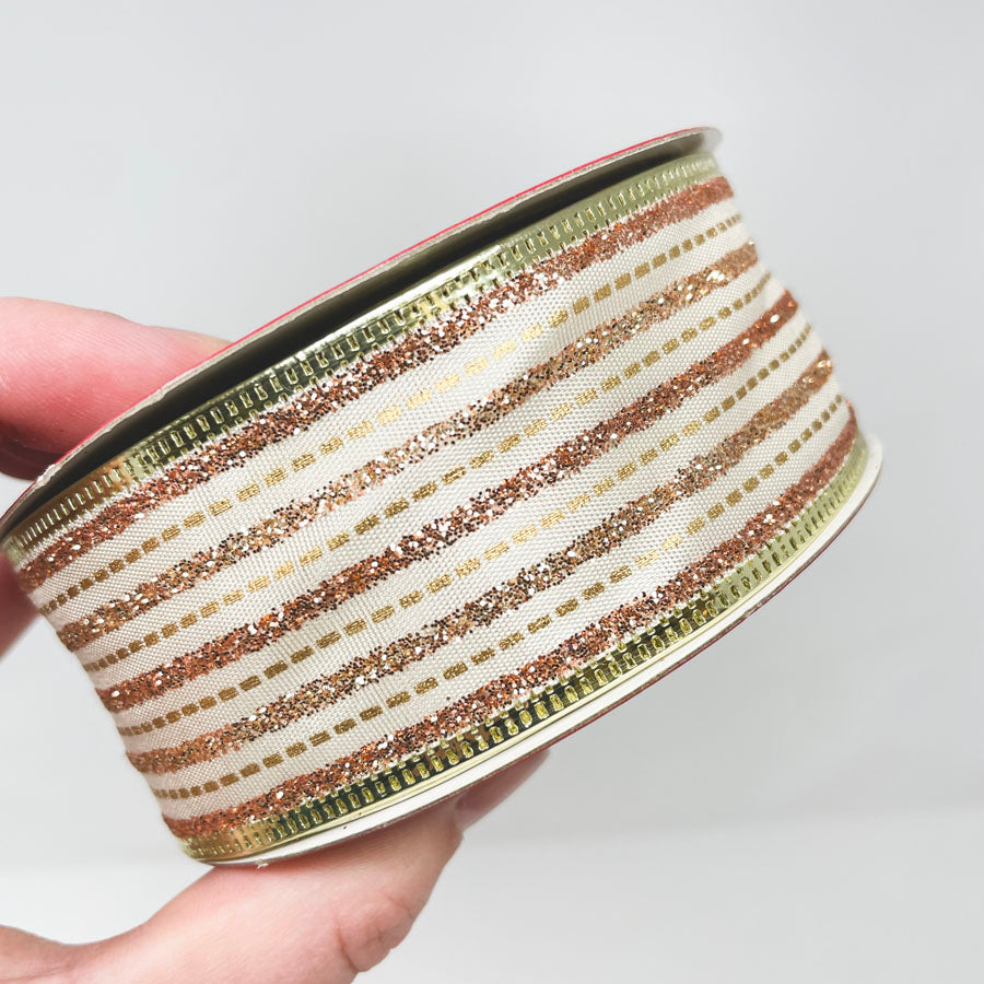 Glitter Striped Wire Edged Ribbon