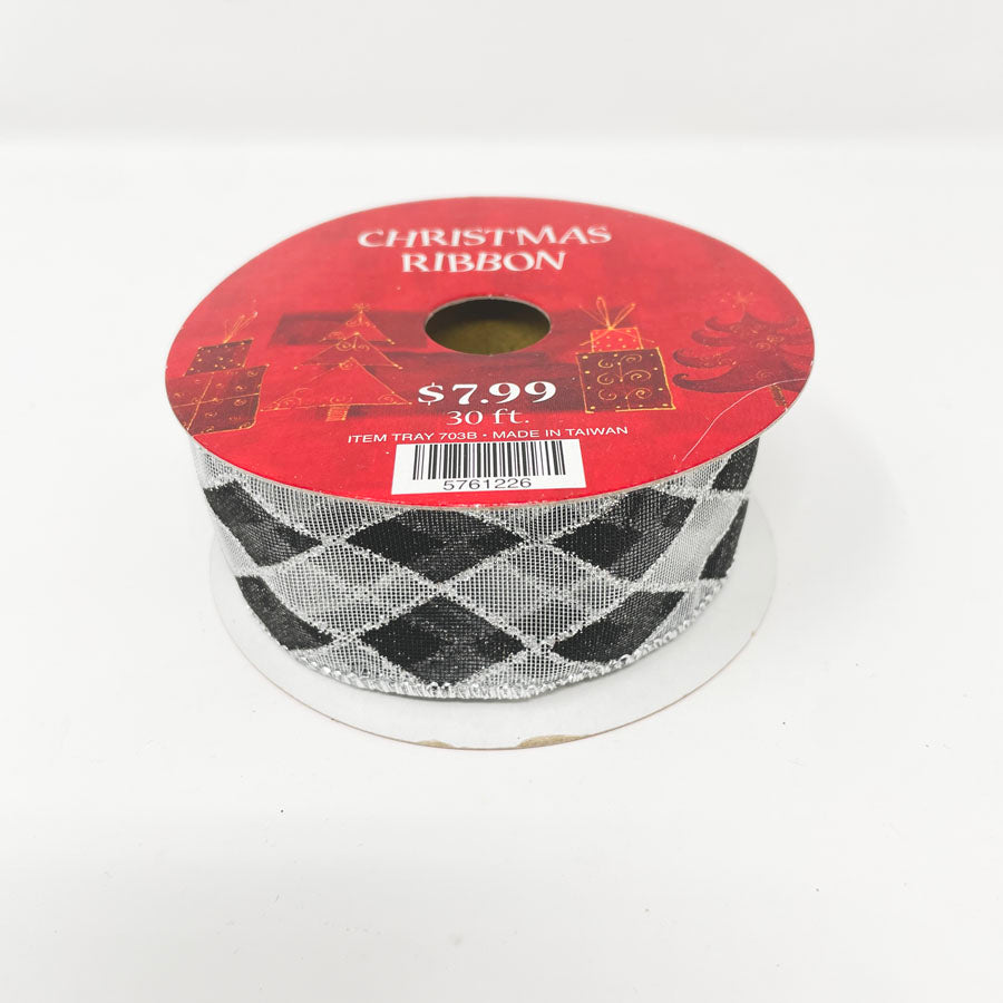 Silver and Black Diamond Wire Edge Ribbon