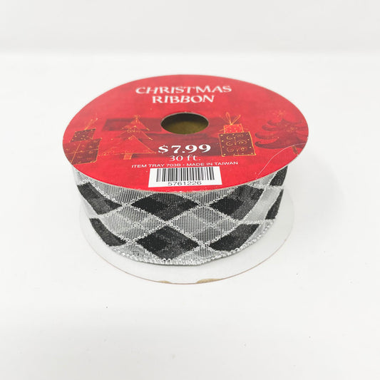 Silver and Black Diamond Wire Edge Ribbon
