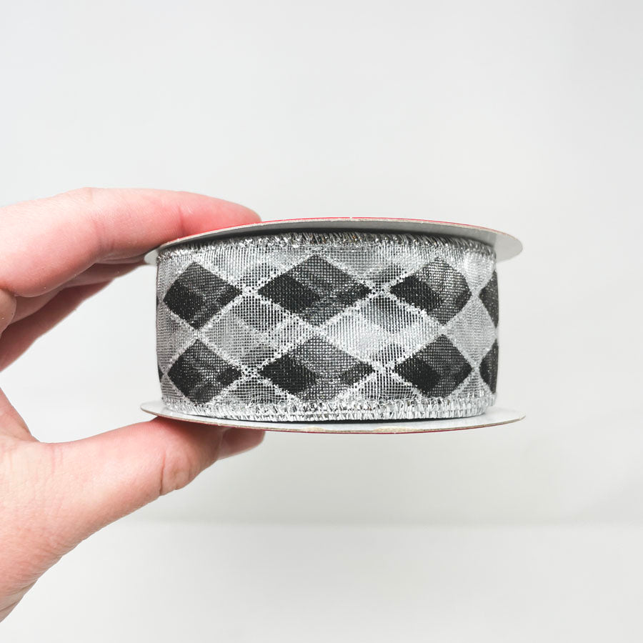 Silver and Black Diamond Wire Edge Ribbon