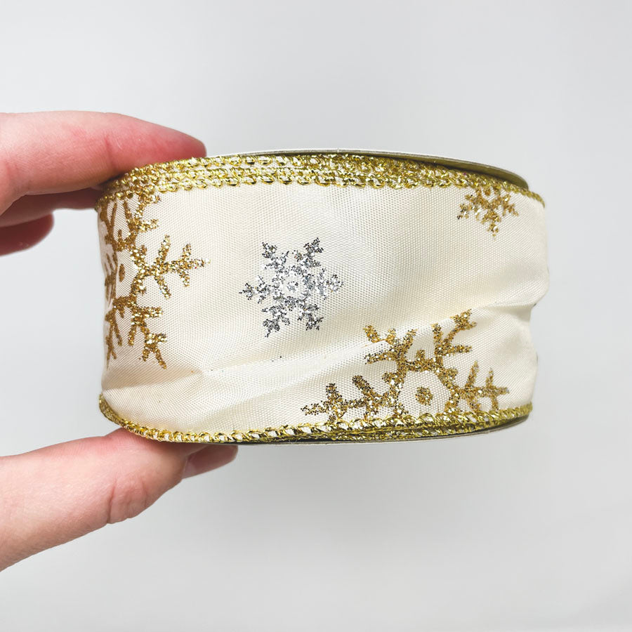 Glitter Snowflakes Wire Edge Ribbon