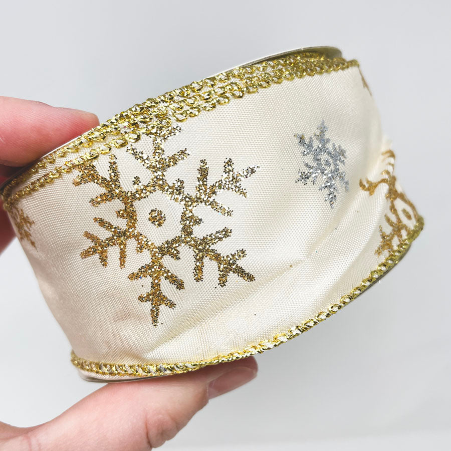Glitter Snowflakes Wire Edge Ribbon