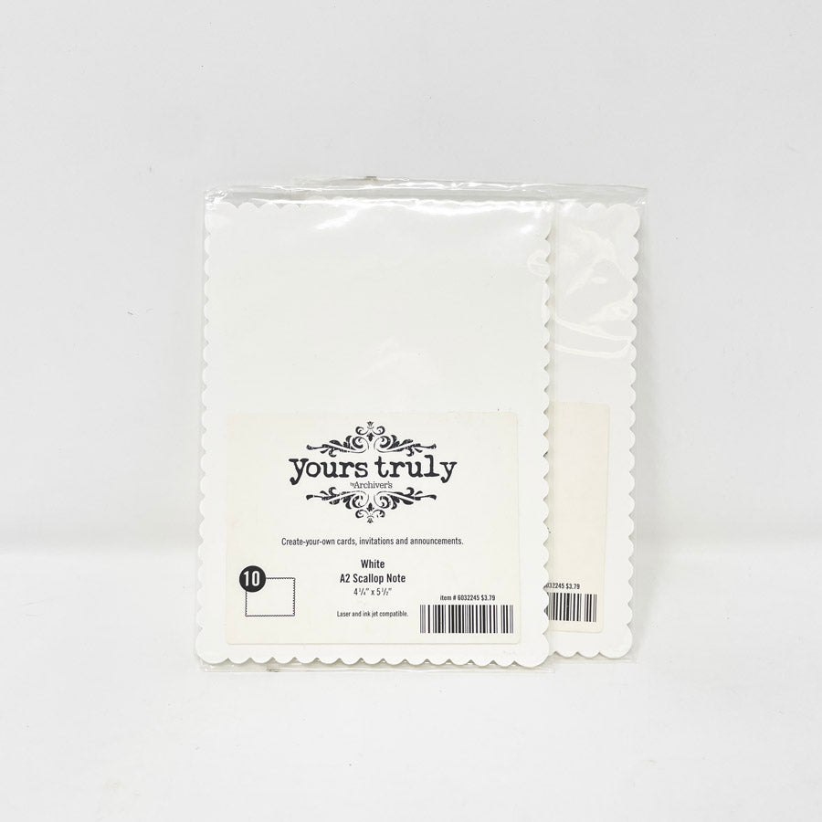 Yours Truly White Scalloped Flat Cards 4-1/4" x 5-1/2" - 10ct (1)
