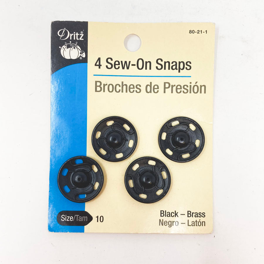 4 Dritz Size 10 Sew On Snaps - Black