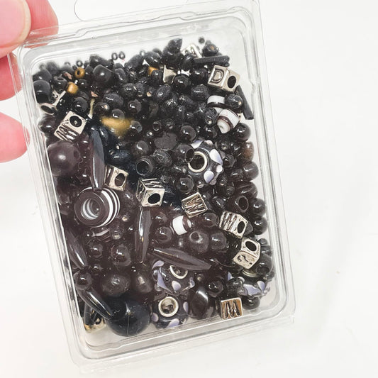 Bead Soup Pack - Black Silver Alphabet