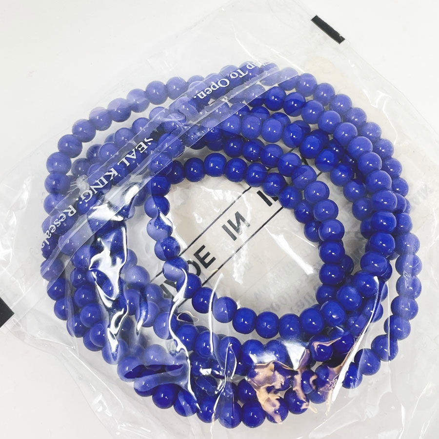 4mm Round Opaque Blue Glass Beads - 36"