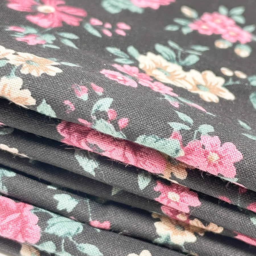 Black Floral Heavyweight Cotton Blend Fabric - 2 yards