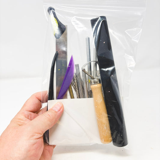 Bundle of Clay Working Tools with Blade and Roller