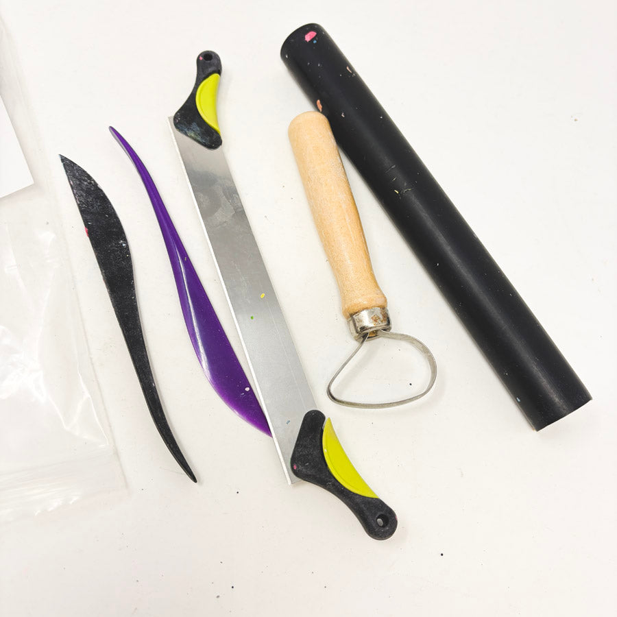Bundle of Clay Working Tools with Blade and Roller