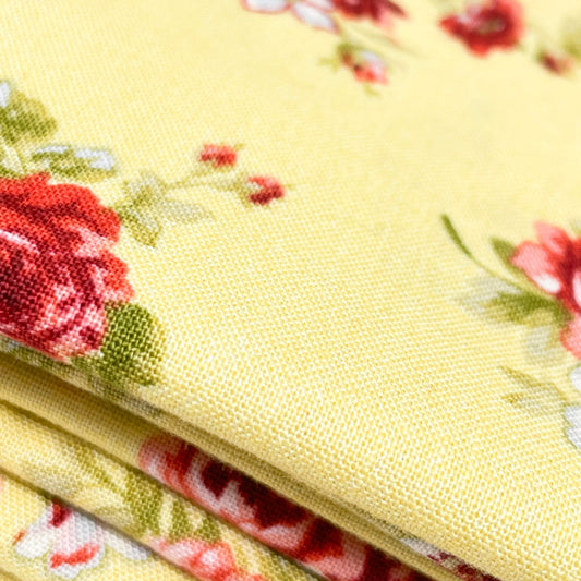 Yellow Floral Cotton Blend Fabric - 1.5 yards