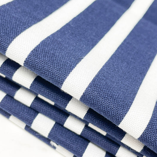 Navy & White Stripe Cotton Blend Fabric - 1 yards