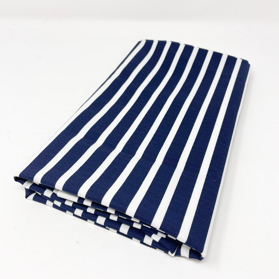 Navy & White Stripe Cotton Blend Fabric - 1 yards