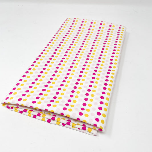 Yellow & Pink Polka Dot Lightweight Cotton Blend Fabric - 1 yards