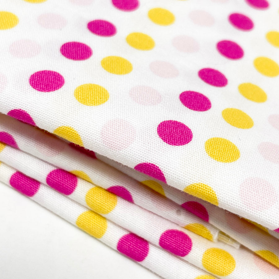 Yellow & Pink Polka Dot Lightweight Cotton Blend Fabric - 1 yards
