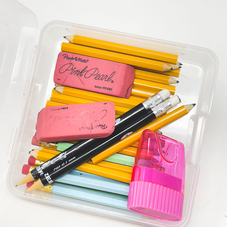 Box of Small Pencils and Erasers