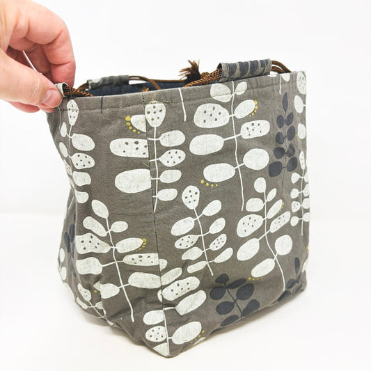 Handmade Gray Drawstring Project Pouch