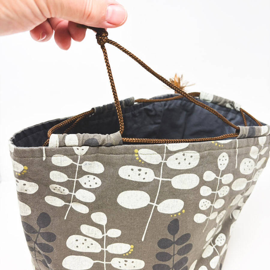 Handmade Gray Drawstring Project Pouch