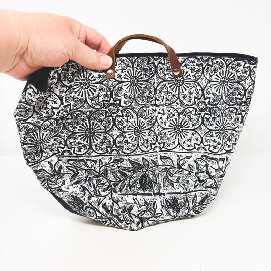 Linen and Cotton Leather Handle Project Bag